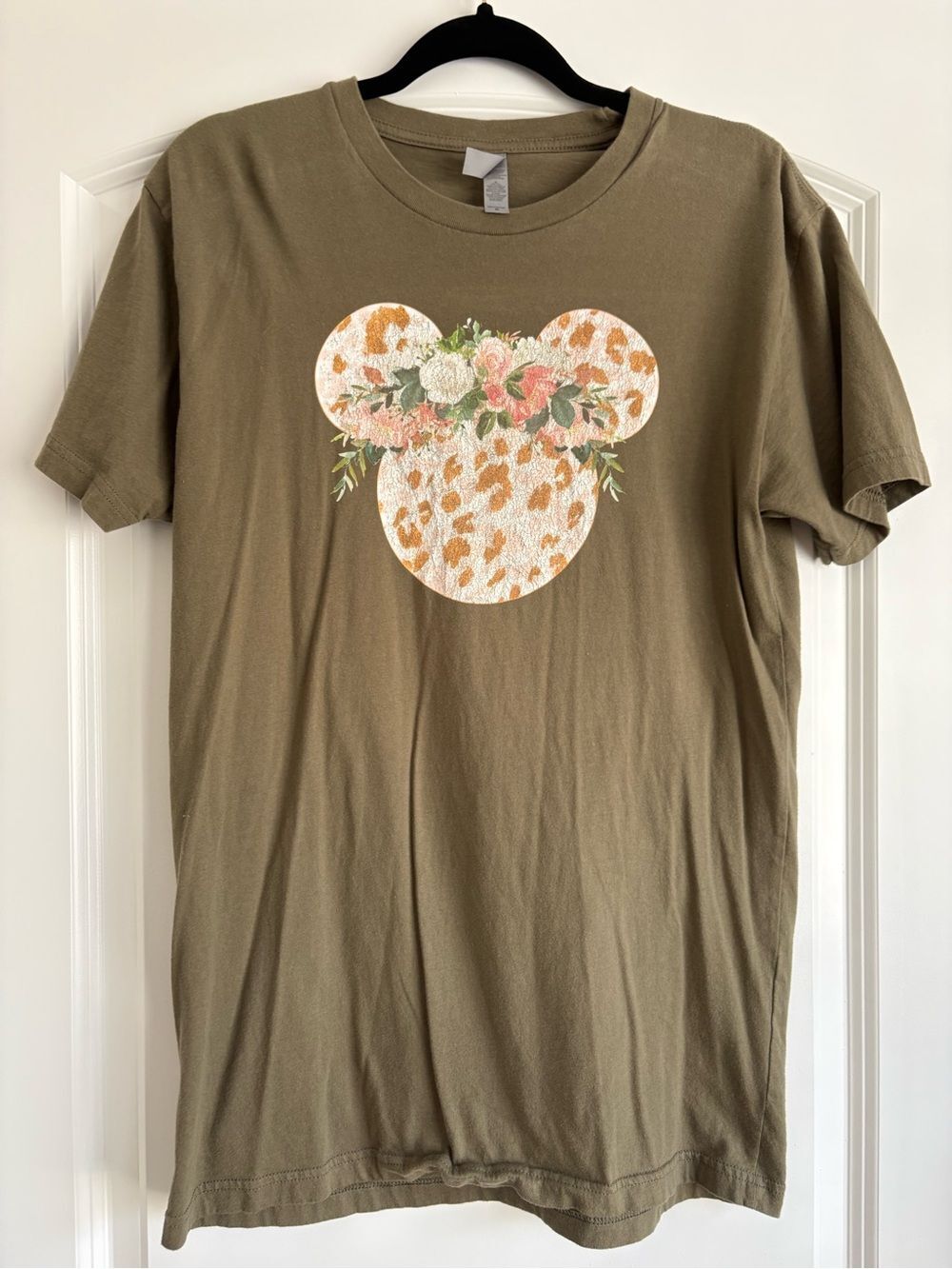 Olive Green Floral Leopard Mickey Tee